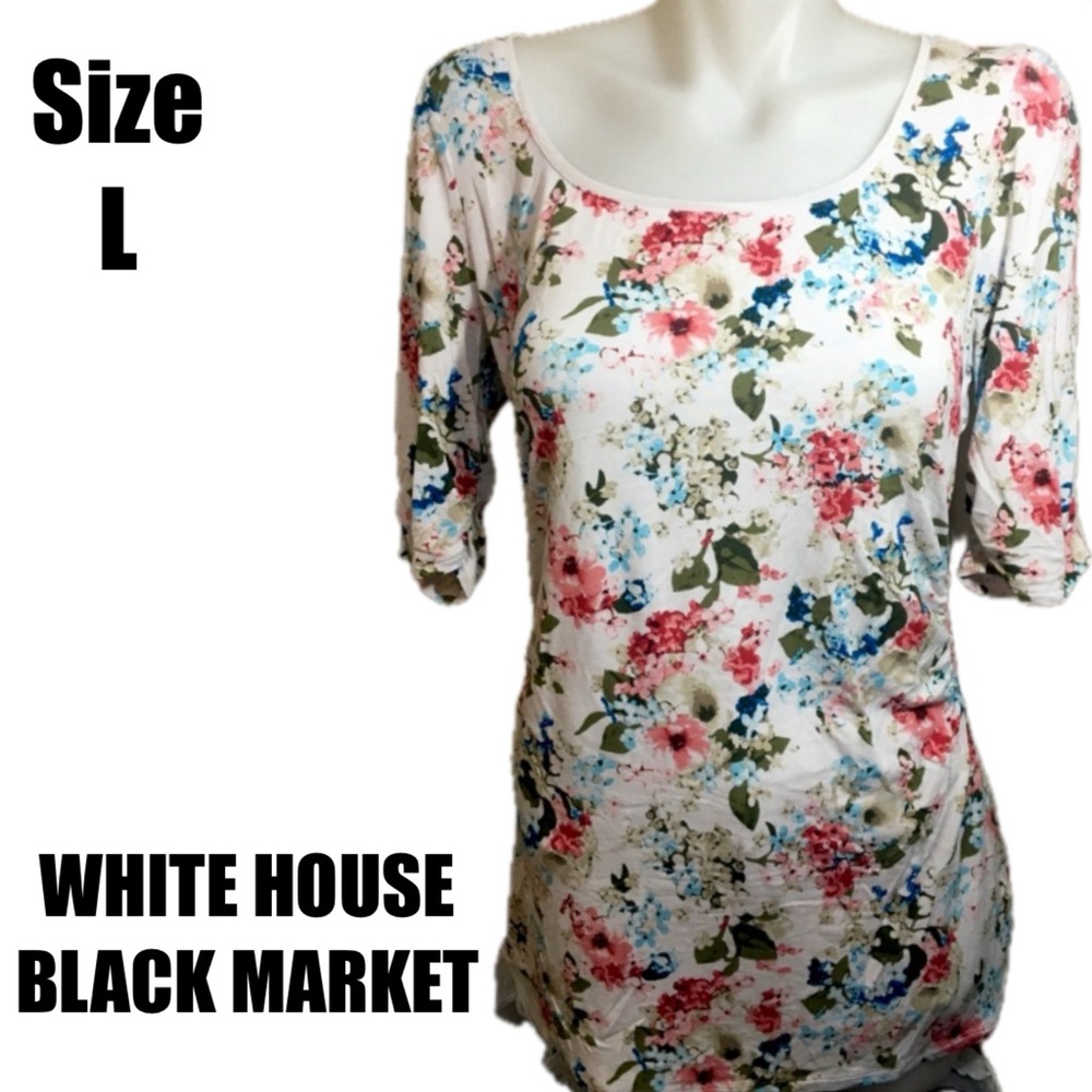 WHITE HOUSE BLACK MARKET WOMENS FLORAL BLOUSE  SIZE LG